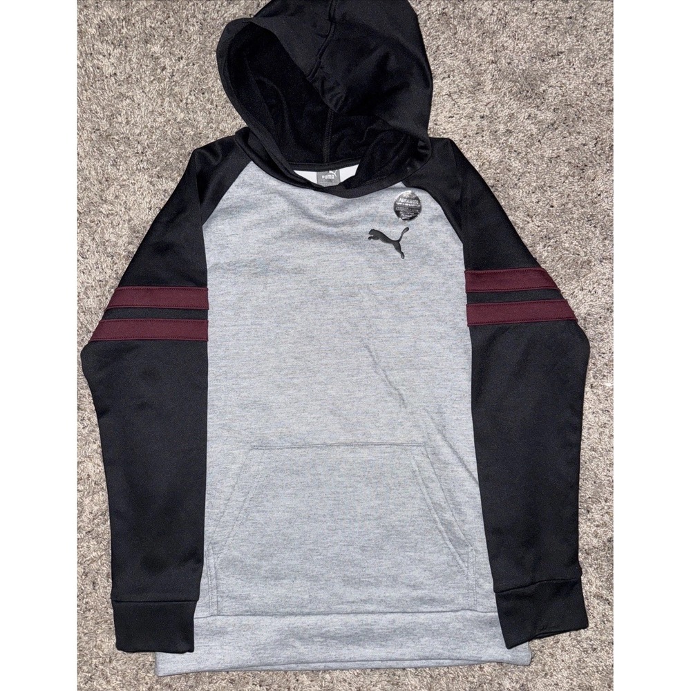 NWT Puma‎ Boys Pullover Gray Cotton Logo Hoodie Sweatshirt SZ:L (14/16)